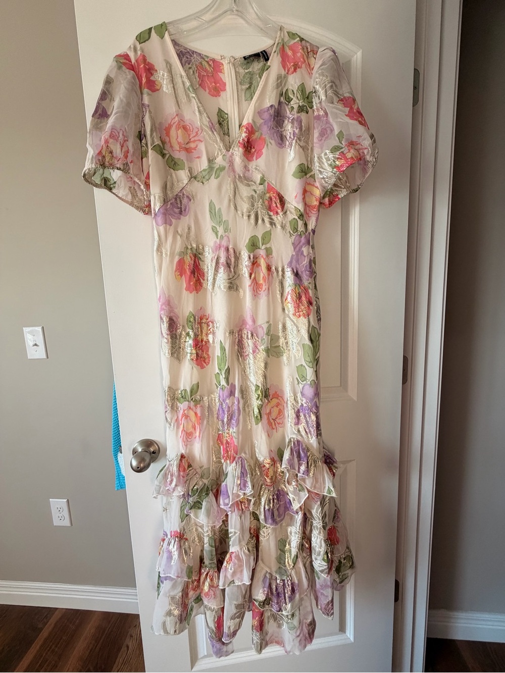 ASOS Cream Maxi Dress with Pink & Purple Floral Print